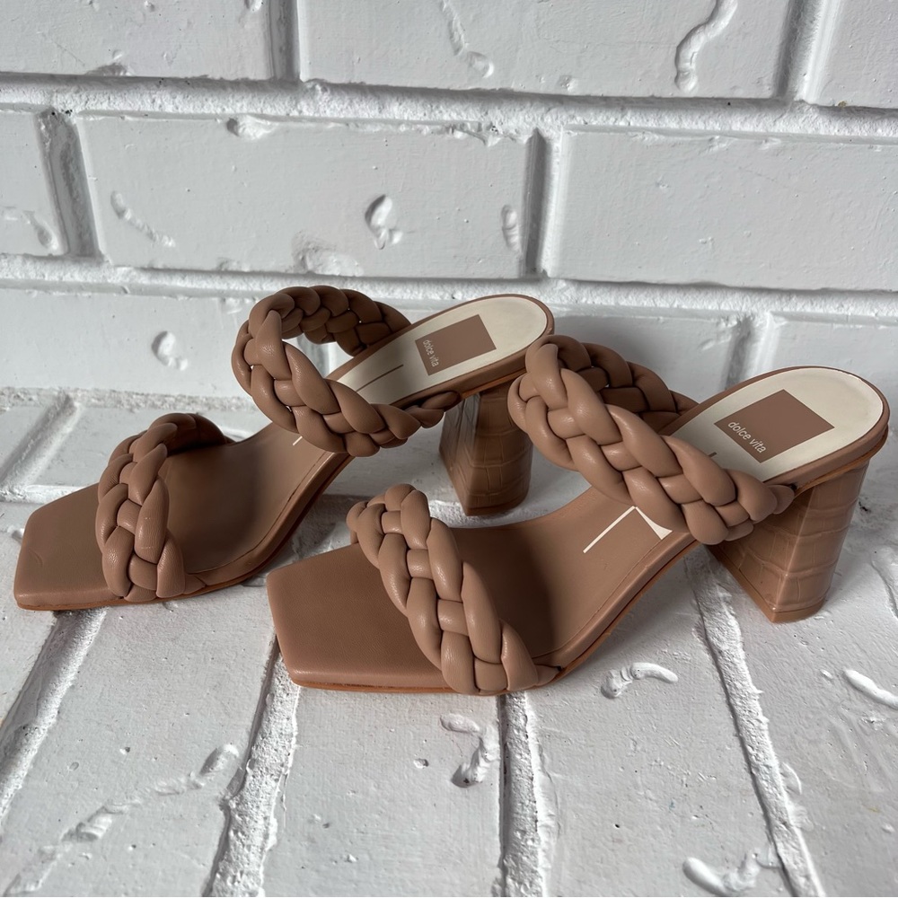 Dolce Vita Braided Double-Strap Block Heel Sandals in Nude Brown